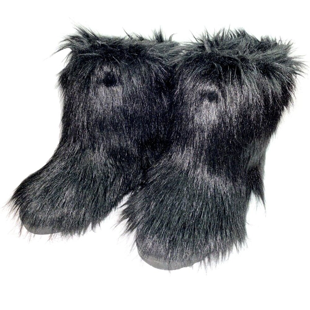 Valpeak Women's Faux Fur Boots Winter Mid-Calf Snow Boots Fuzzy Fluffy Size6.5